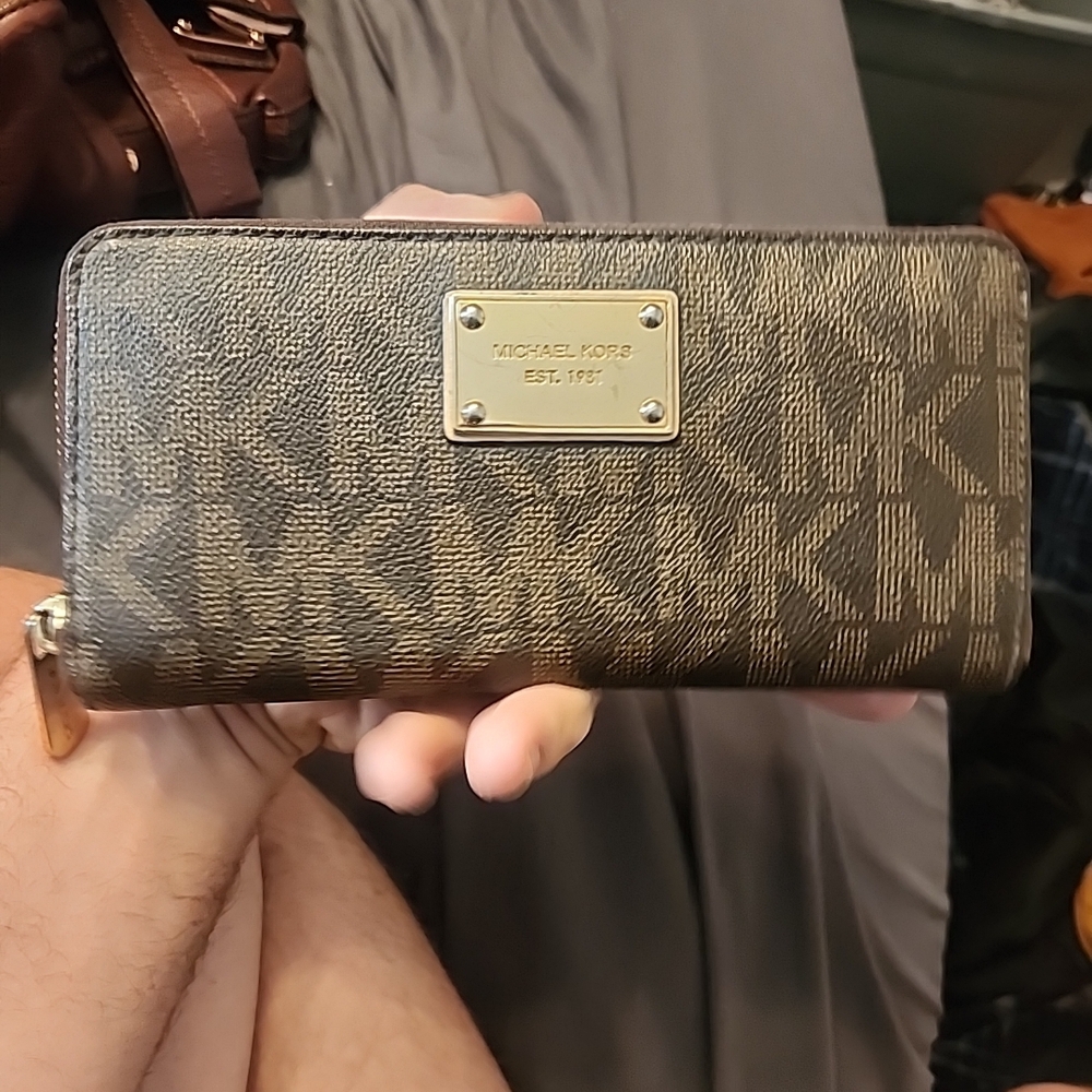 Michael Kors Brown Signature Zip Around Wallet